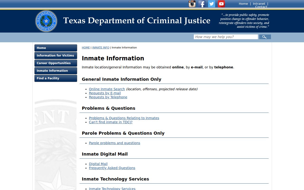 Crane County arrest search TDCJ inmate information page