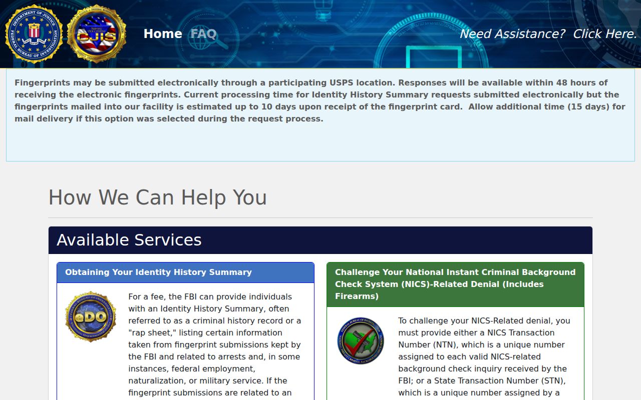 Crane criminal record check FBI electronic self-review portal