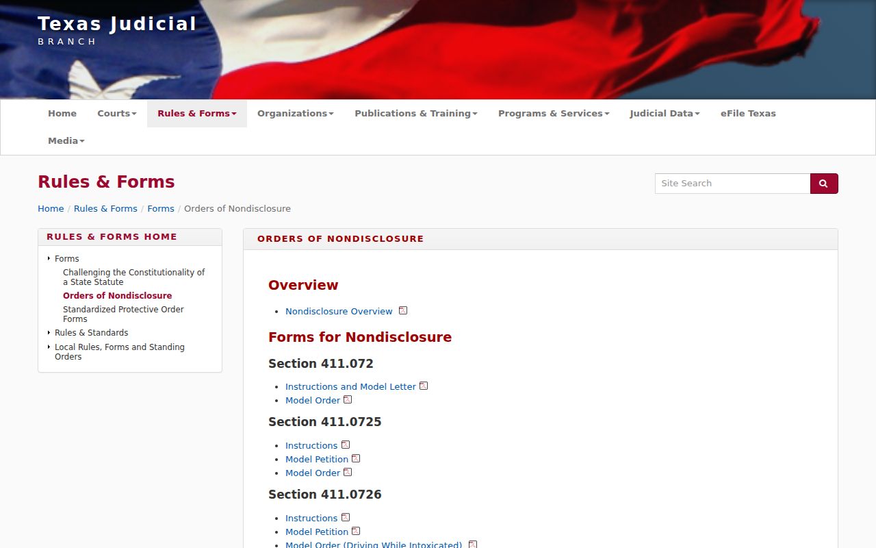 Crane County criminal case records and Texas nondisclosure forms
