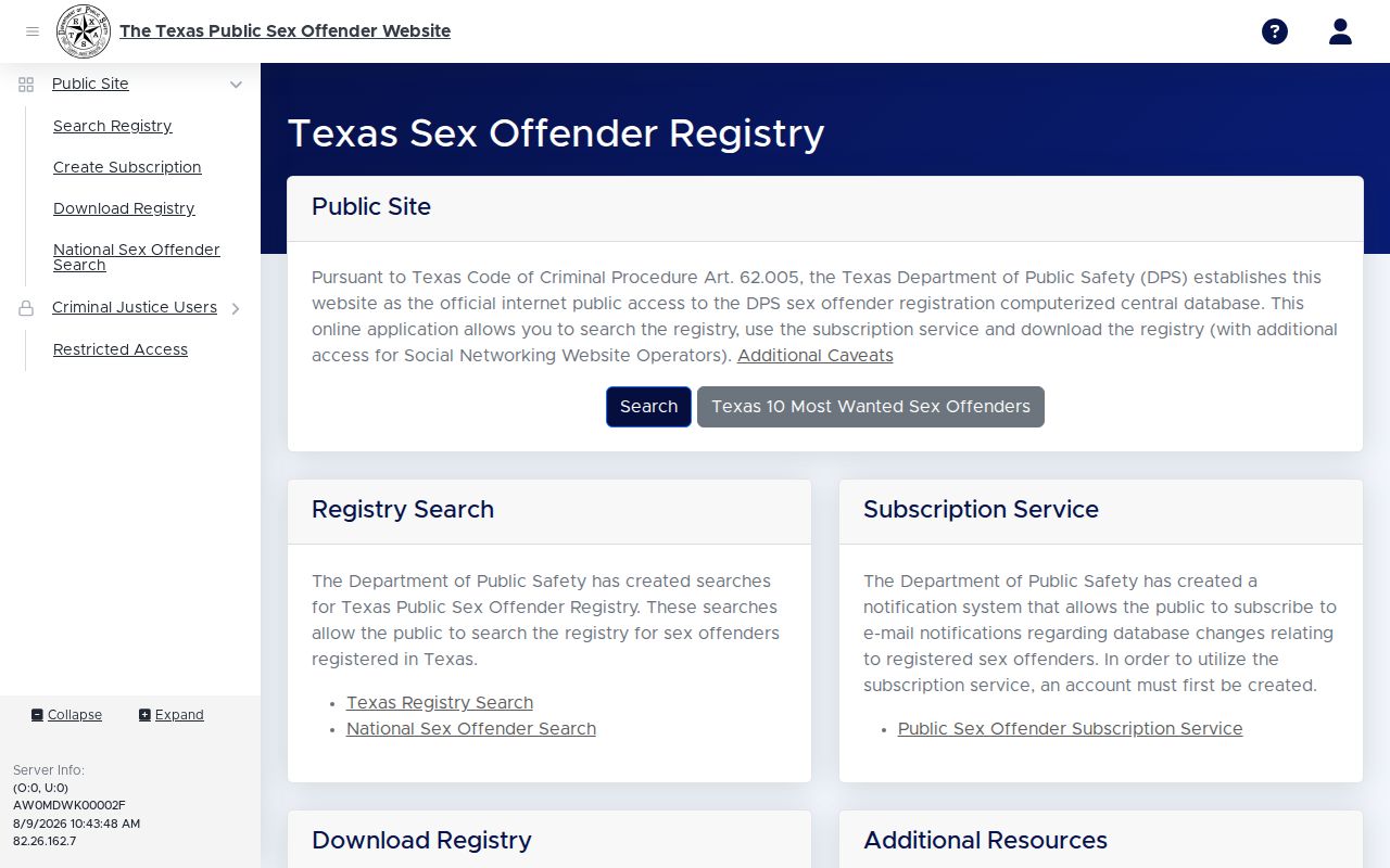 Crane County sex offender search on the Texas public registry